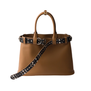 Large Prada Buckle leather bag with studded belt
