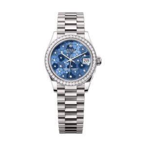 rolex datejust 31 blue floral motif diamond dial watch (top quality)